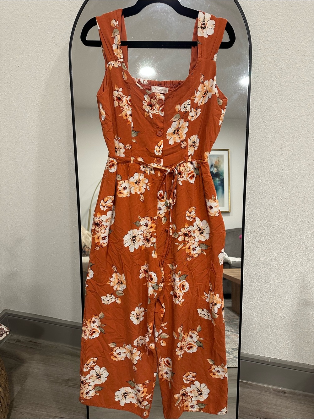 B.O.G. Collective Rust Floral Wide Leg Jumpsuit Size M